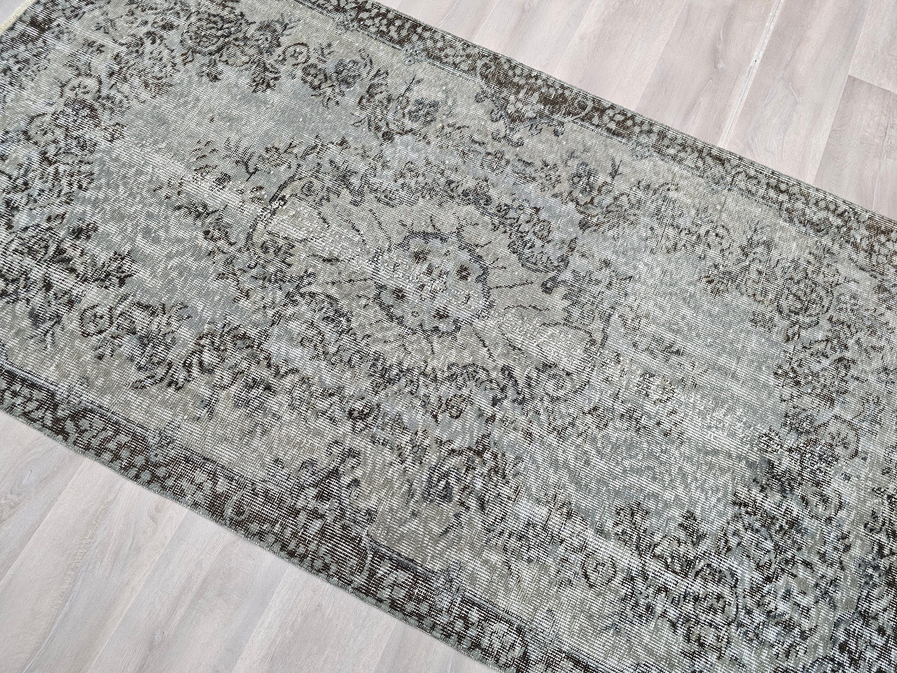 4x7 Overdyed Turkish Wool Rug: Floral Oushak Rug