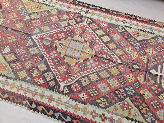 5x12 feet Wide Vintage Kilim Runner | Handmade Wool Oushak Kilim Rug for Office | Decorative Turkish Kilim Rug Runner -156x365cm