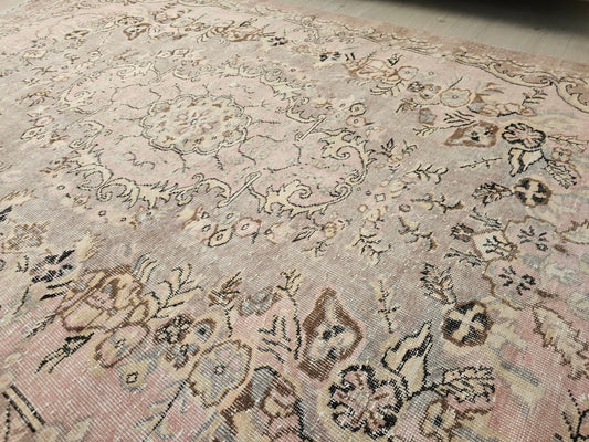 6x9 Turkish Rug Pink Color, Handknotted Oushak Rug for Guest Room, Oushak Carpet 6x9, Organic Wool authentic Vintage Rug//6.15x9.25 feet