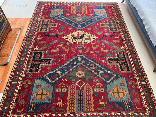 Dragon Soumak Rug - Antique Caucasian Rug - Hand Knotted Pure Wool Vintage Rug - Decorative Rug - Soumak Carpet - Tribal Rug  handmade