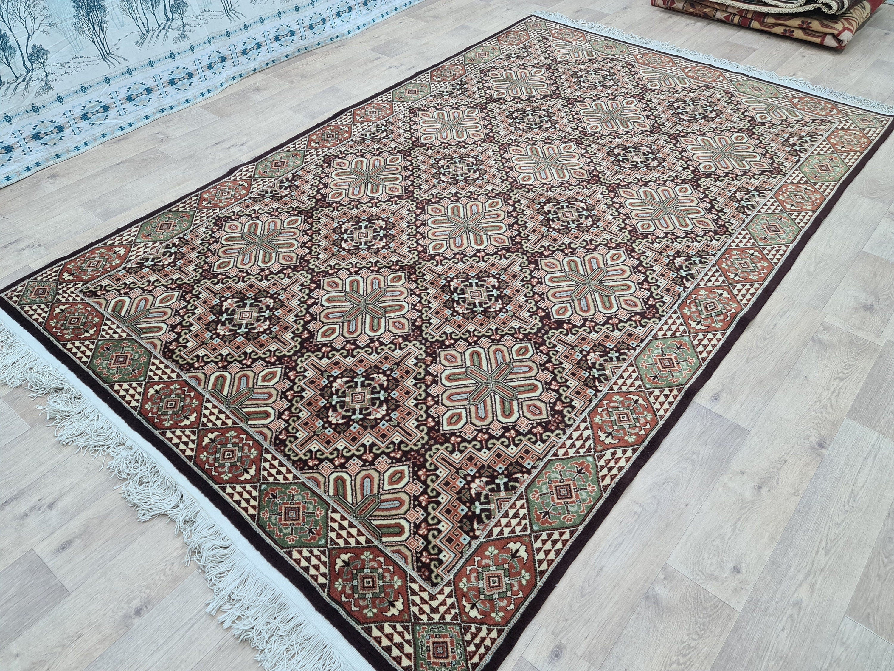Medium Vintage Turkish Oushak Rug: Hand-Knotted Wool Carpet (6.40x10 ft)