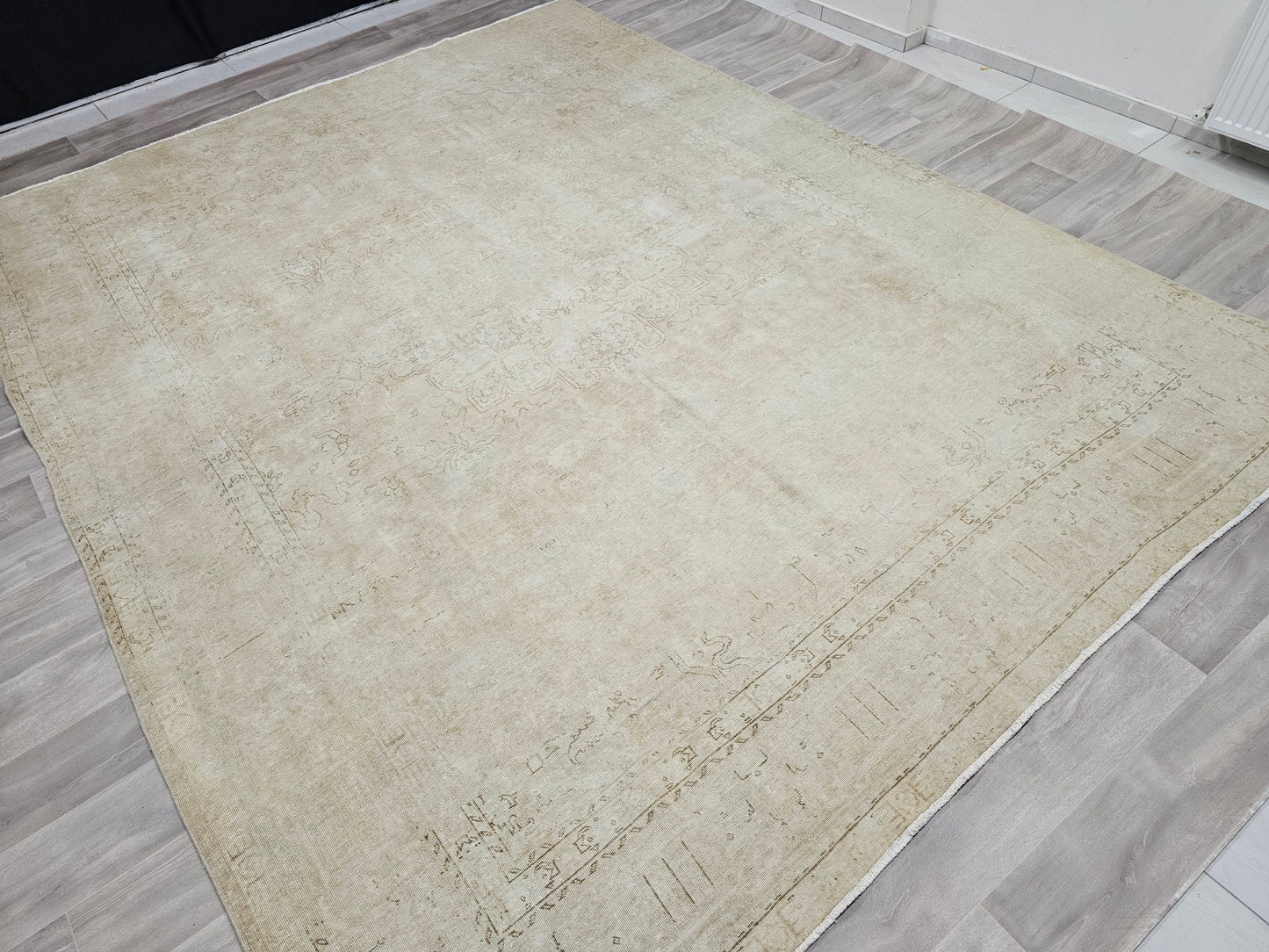 Neutral Area Rug/ 9.80x12.50 feet / Hand Knotted Wool Oushak Rug/ Faded Turkish Rug/ Distressed Wool Rug for Livingroom