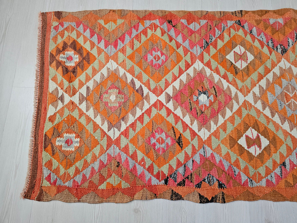 Hand Knotted Wool Turkish Runner: Geometric Coastal Decor (3x9 ft)