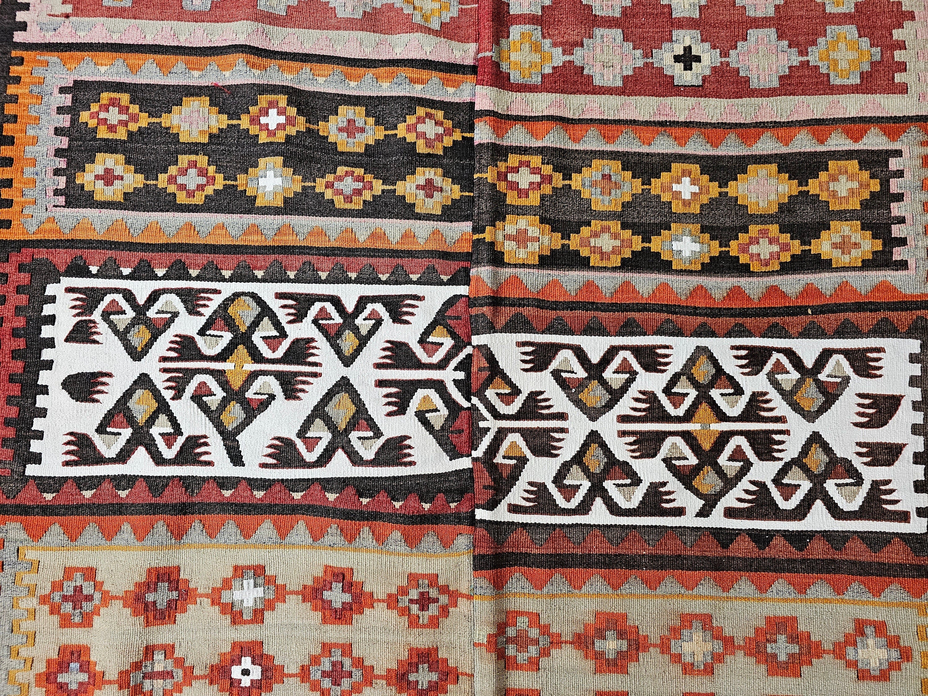 Vintage Turkish Kilim Rug: Handwoven Wool Oushak Rug (7.20x12.50 ft)