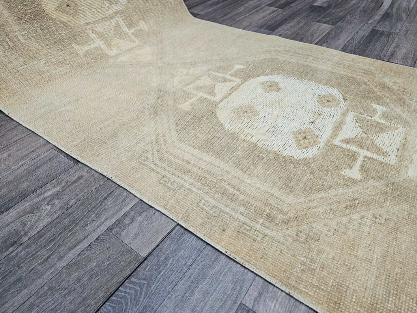 3x11 feet Neutral Oushak Runner for Hallway, Kitchen and Aisle/ Anatolian Runner Rug/ Hand Knotted Wool Turkish Runner