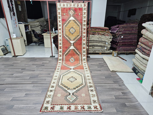 4x14 Turkish Runner / kitchen runner rug / Wide Vintage Runner Rug/ Outdoor runner rug / Oushak Runner/ Anatolian Carpet Runner Handmade