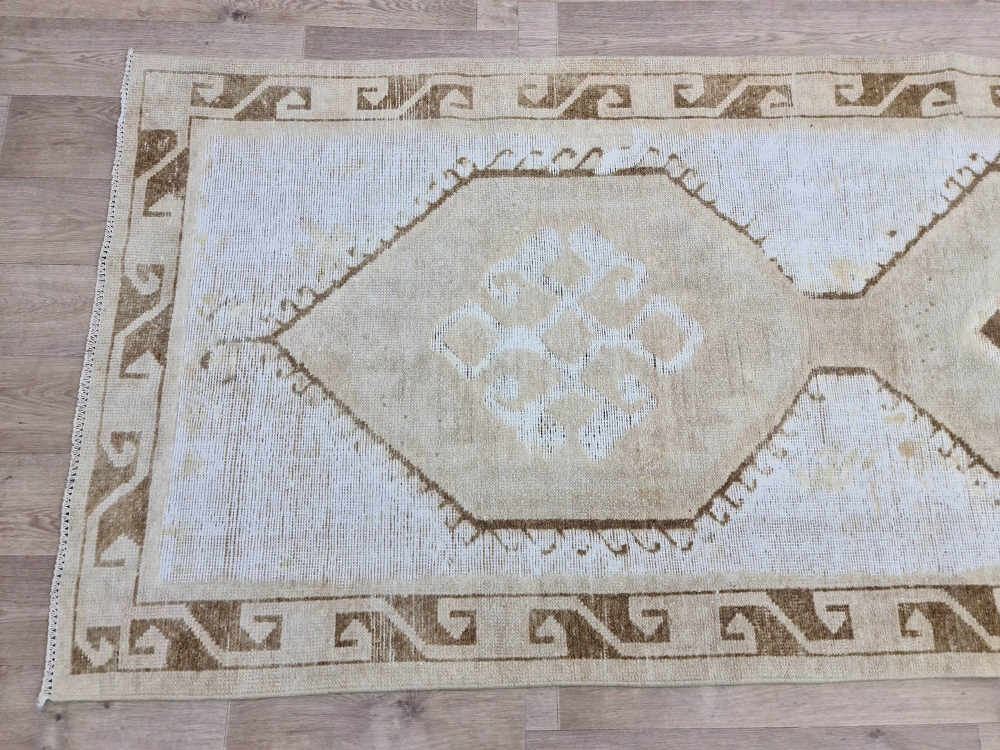 4x14 Wide and Long Neutral Vintage Oushak Runner Vintage