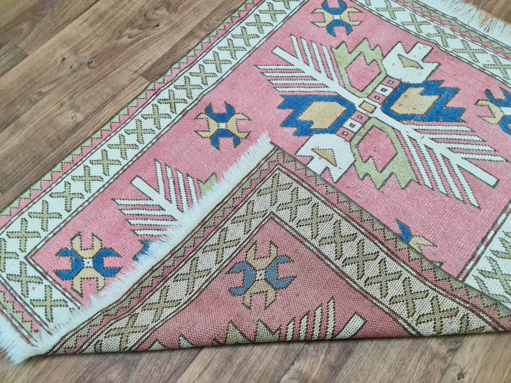 Vintage Oushak Rug: 4x4.5 Hand-Knotted Turkish Wool Carpet