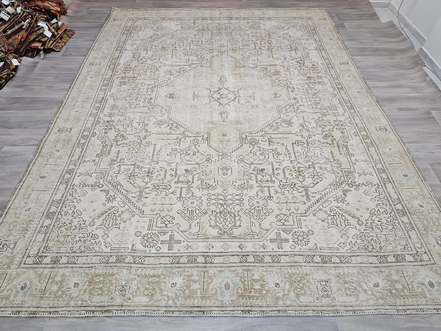 9.5x12.5 feet  Neutral Vintage Area Rug for Livingroom - 9 by 12 Persian Design Rug for Bedroom - Boho Area Rug