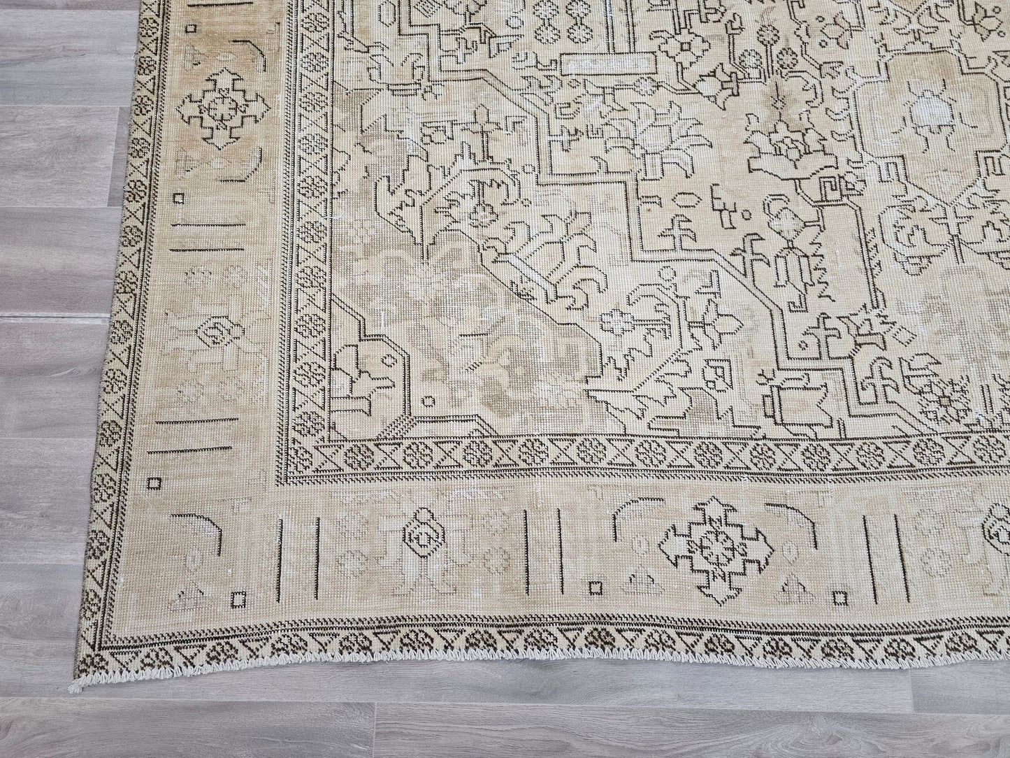 9x12 Vintage Neutral Geometric Wool Rug - Hand Knotted Oushak Rug - Geometric Persian Design Rug - Muted Traditional Rug //9.20x12 feet