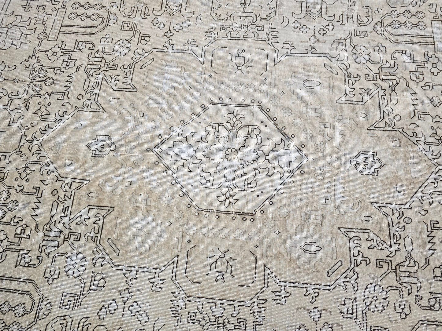 9x12 Vintage Neutral Geometric Wool Rug - Hand Knotted Oushak Rug - Geometric Persian Design Rug - Muted Traditional Rug //9.20x12 feet