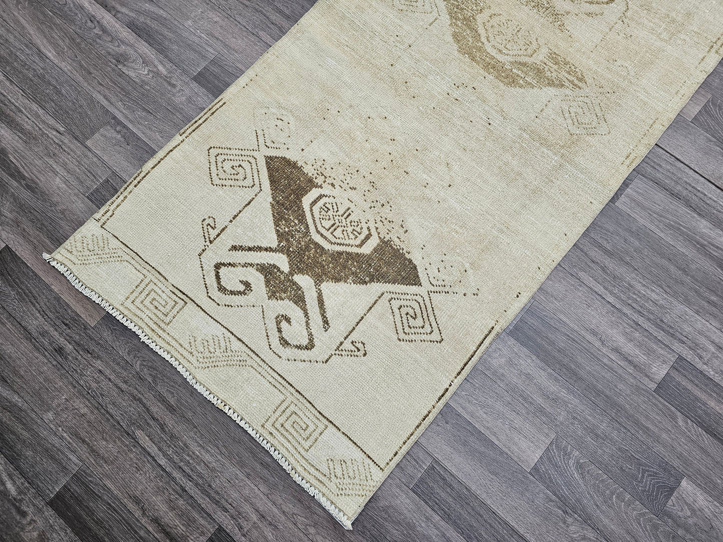 3x12 feet Neutral Turkish Runner - Hand Knotted Faded Wool Oushak Runner - Aesthetic Anatolian Runner for Hallway and Aisle Runner rug