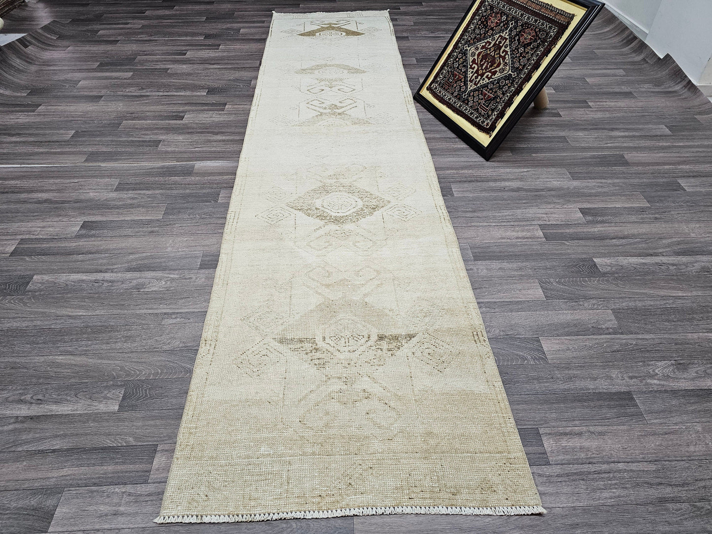 3x12 feet Neutral Turkish Runner - Hand Knotted Faded Wool Oushak Runner - Aesthetic Anatolian Runner for Hallway and Aisle Runner rug