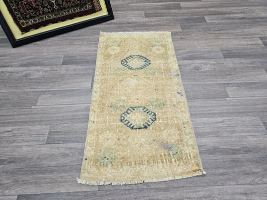 20x38 inches Vintage Oushak Doormat for Master Bathroom - Mini Turkish Rug Neutral Wool  Rug - Scandinavian Design Bath Mat