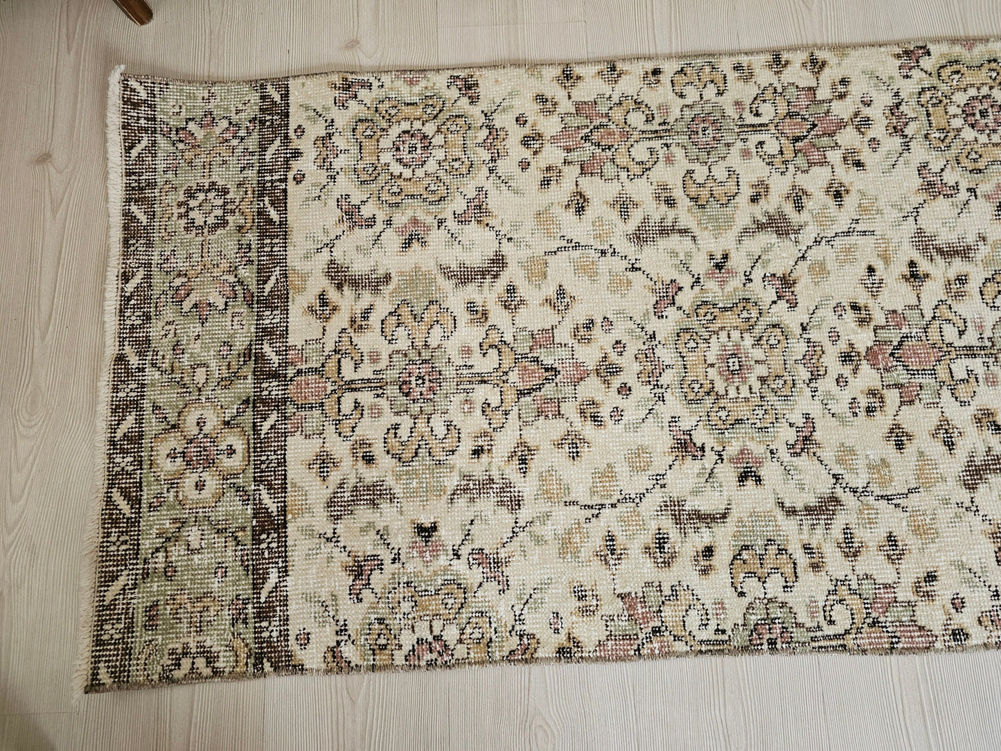 2x10 Vintage Runner Rug - Hand Knotted Wool Narrow Runner Rug - Floral Design Neutral Oushak Runner - Anatolian Runner Rug //2.40x10.15 feet