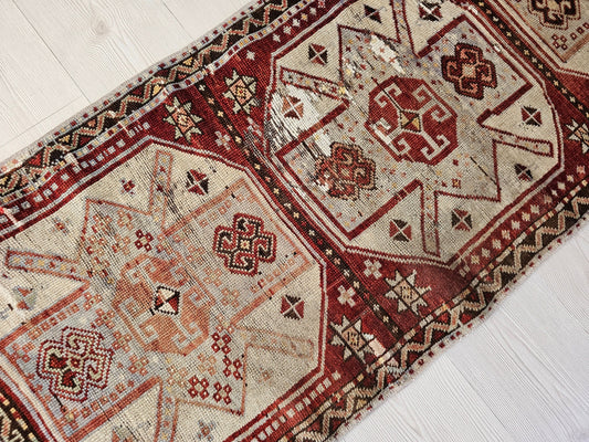 2x8 Antique Wool Runner Rug, Handmade Turkish Runner, Short Oushak Runner for Aisle //2x7.7 feet