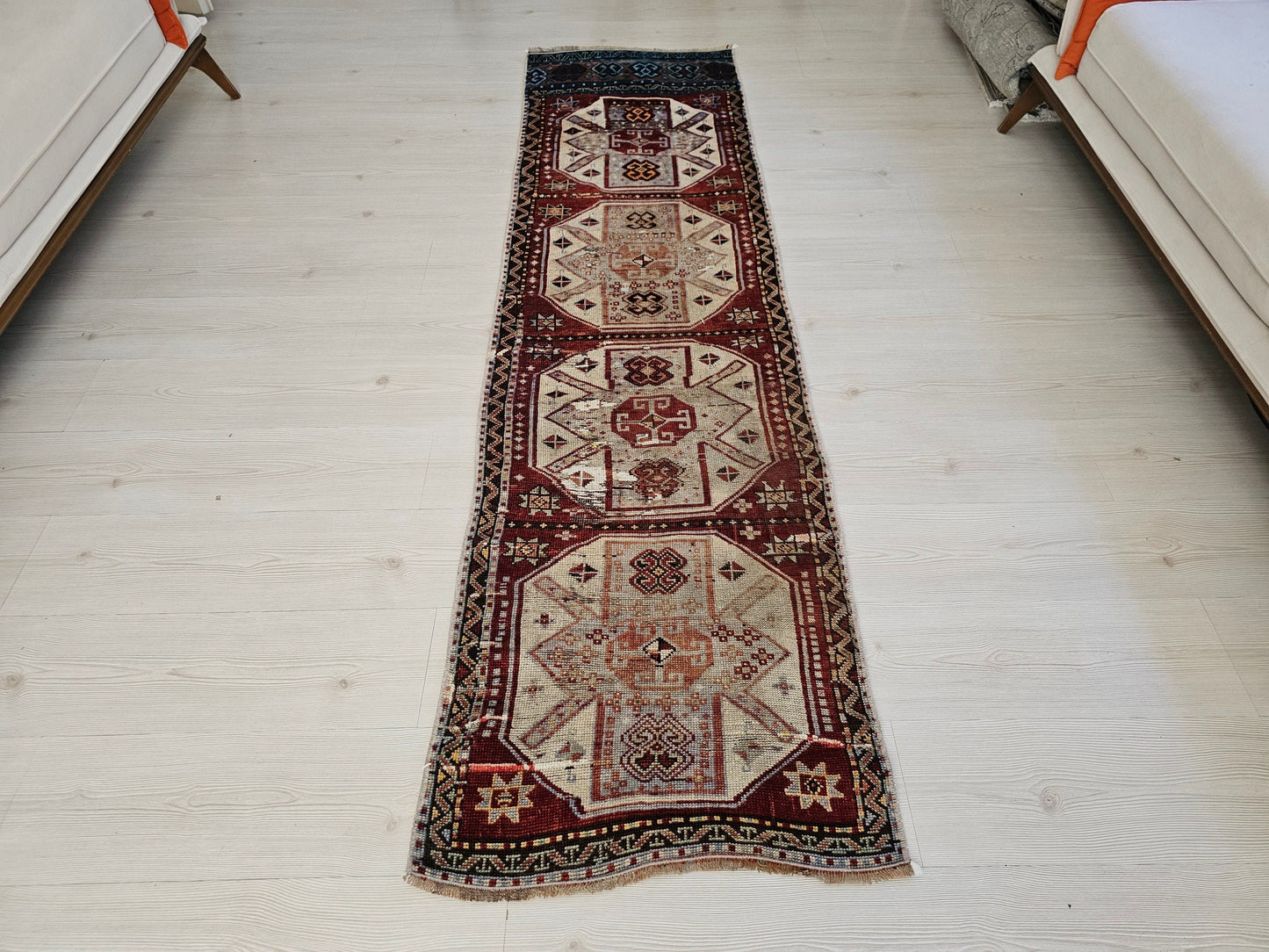 2x8 Antique Wool Runner Rug, Handmade Turkish Runner, Short Oushak Runner for Aisle //2x7.7 feet