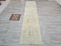 Antique Turkish Oushak Runner Rug: Beige Cream Wool, 3x12 ft
