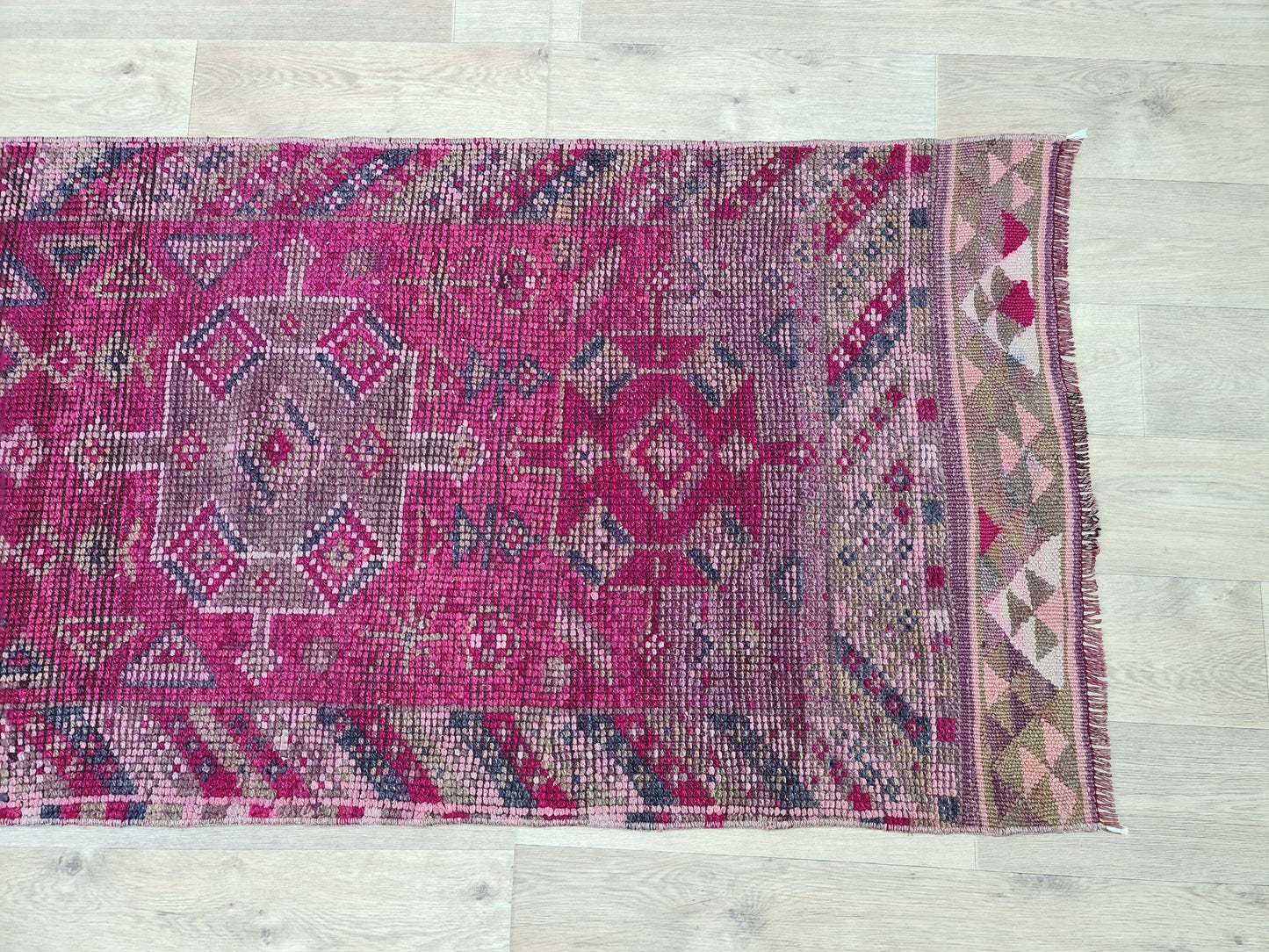 Hand Knotted Wool Herki Runner: 3x13 Vintage Turkish Rug