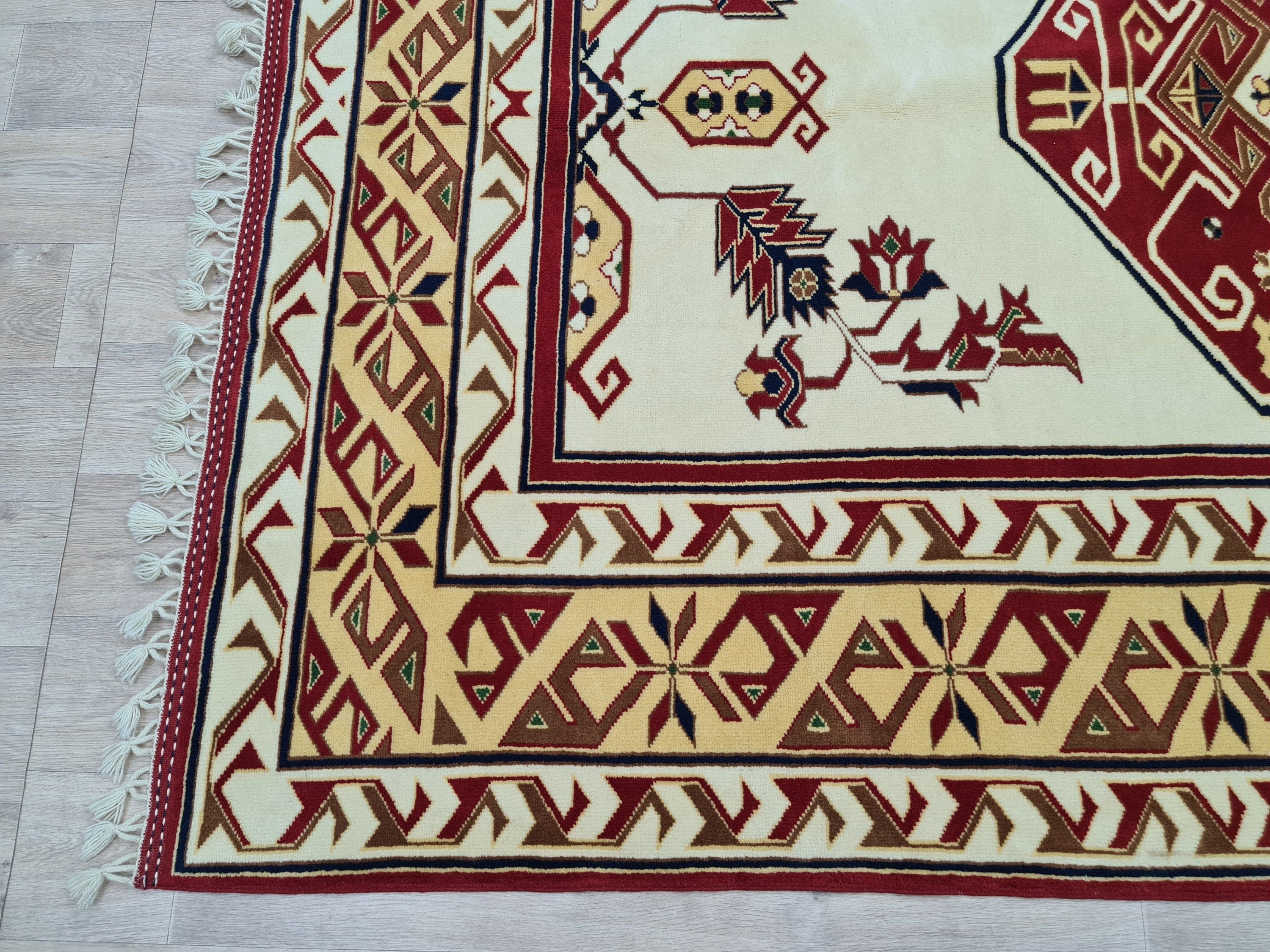 Hand Knotted Wool Rug: 6x9 Vintage Turkish Oushak Geometric Rug