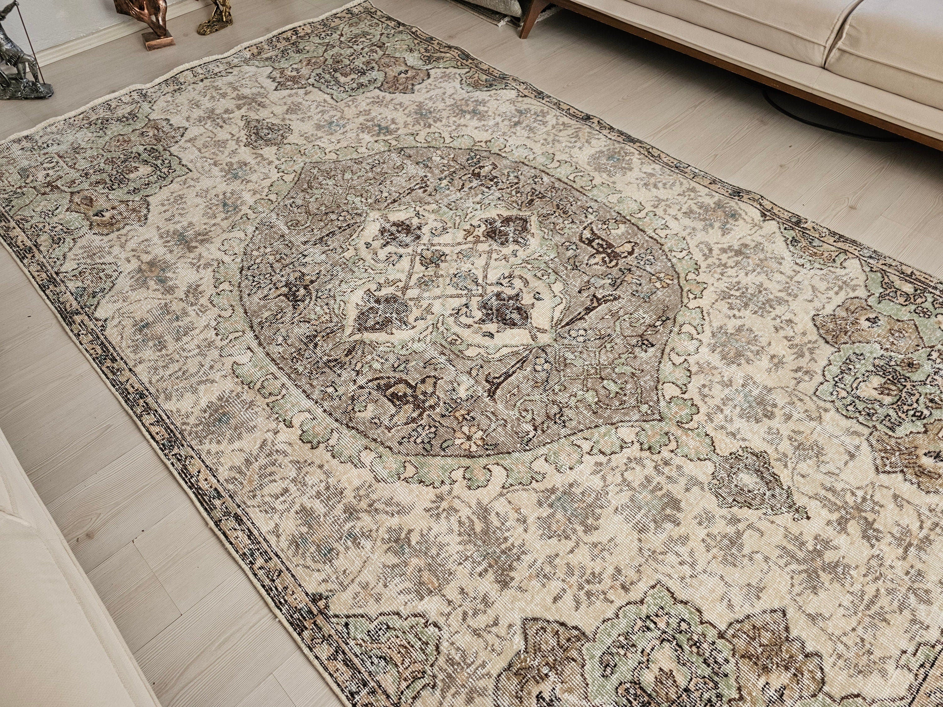 Hand-Knotted Wool Oushak Rug: 6x9 Vintage Turkish Area Rug