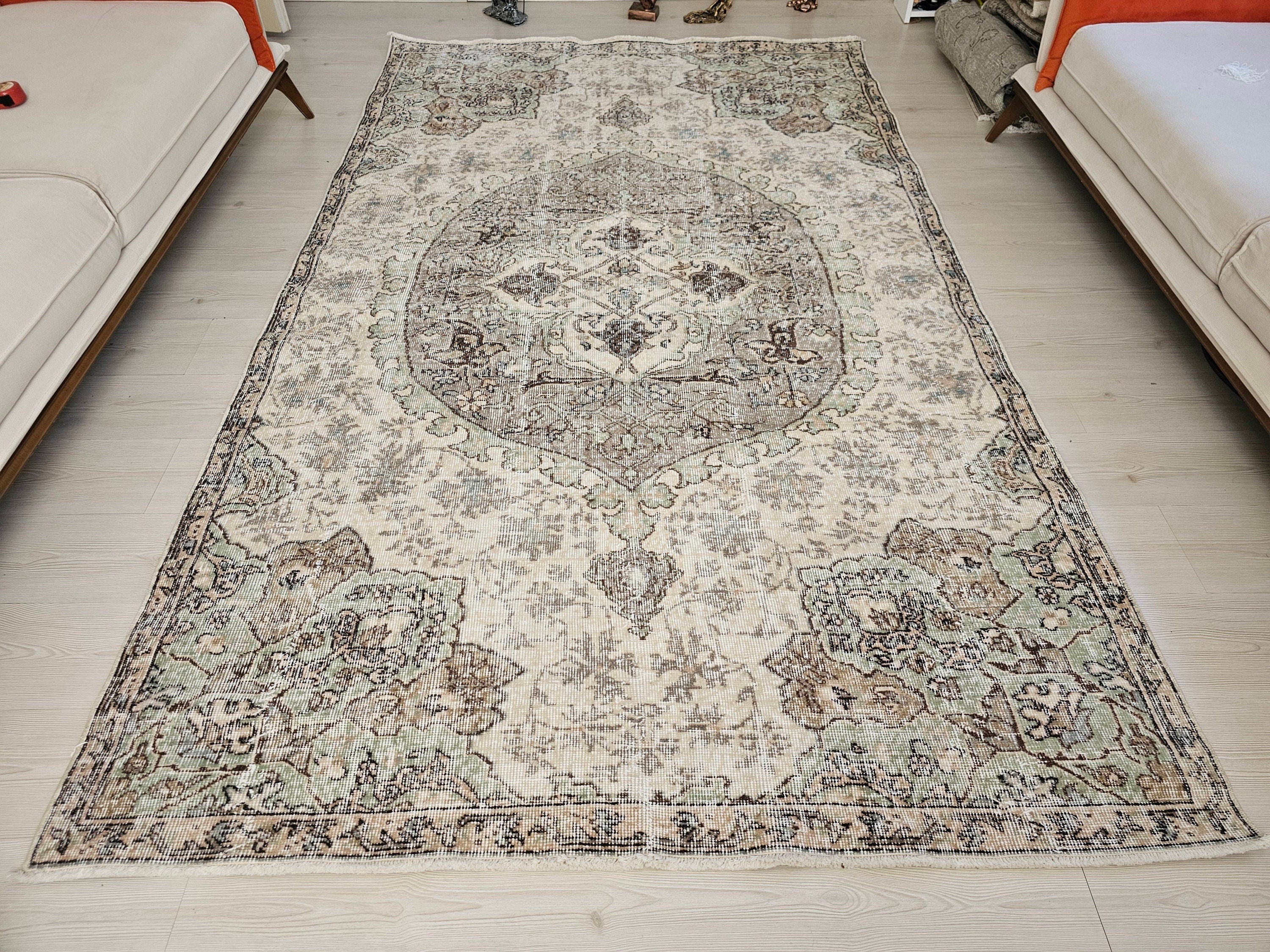 Hand-Knotted Wool Oushak Rug: 6x9 Vintage Turkish Area Rug