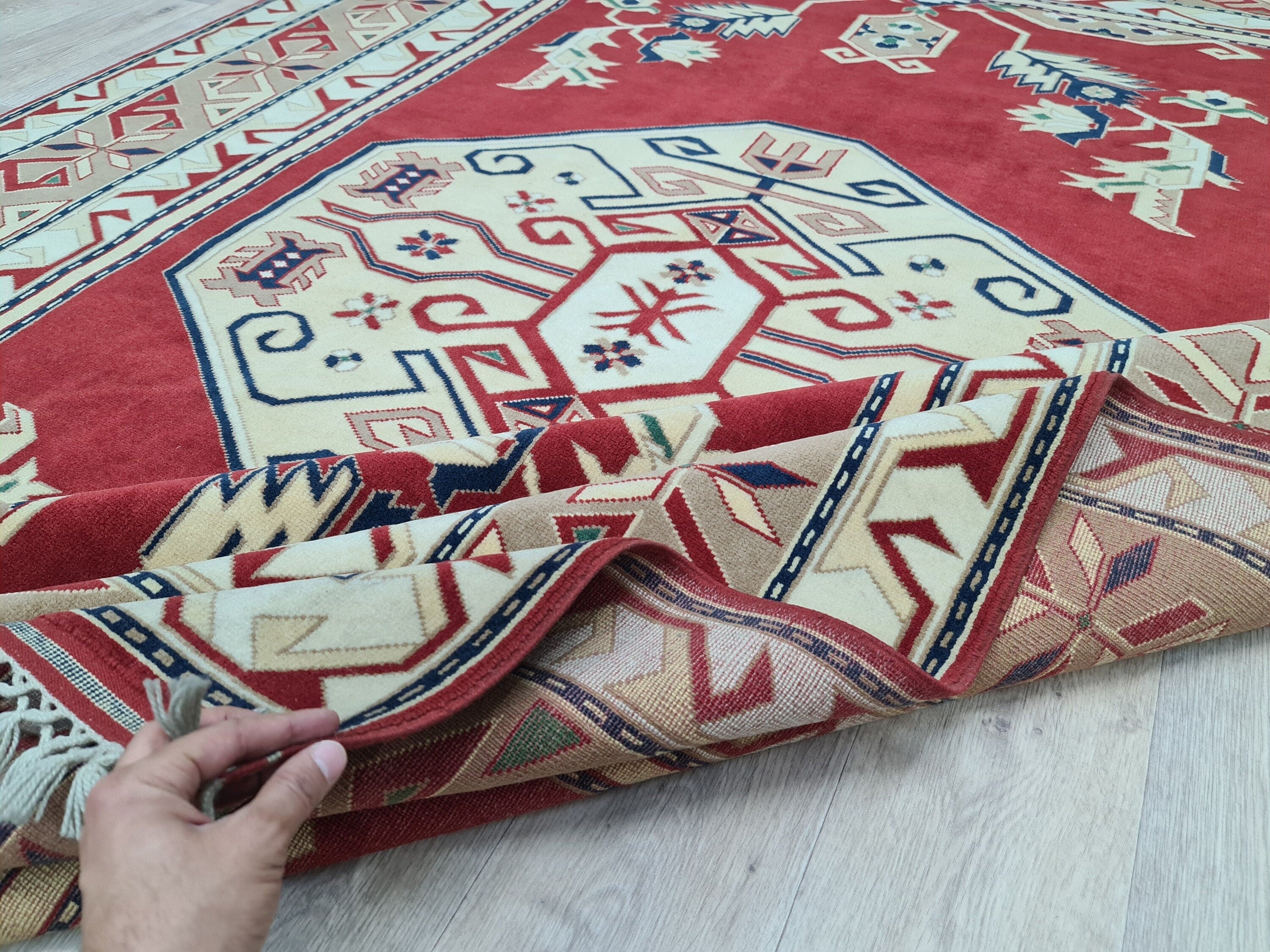 6x9 Red Turkish Rug: Hand-Knotted Wool Vintage Decor