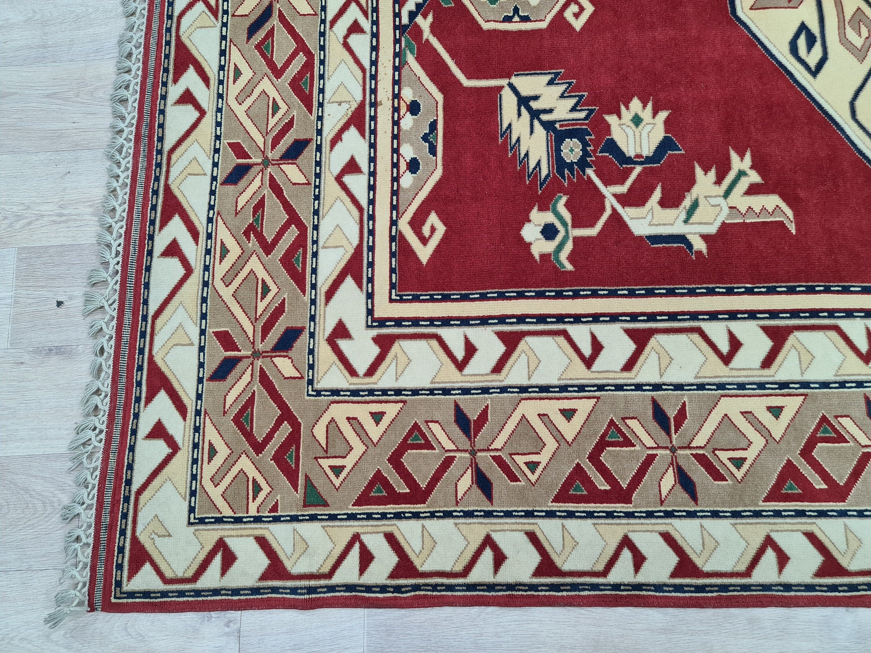 6x9 Red Turkish Rug: Hand-Knotted Wool Vintage Decor