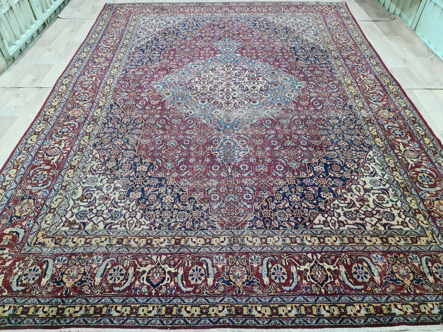 Antique Turkish Keshan Rug - HandKnotted Wool Vegetable Dyed Carpet /9,5x 12,8 feet