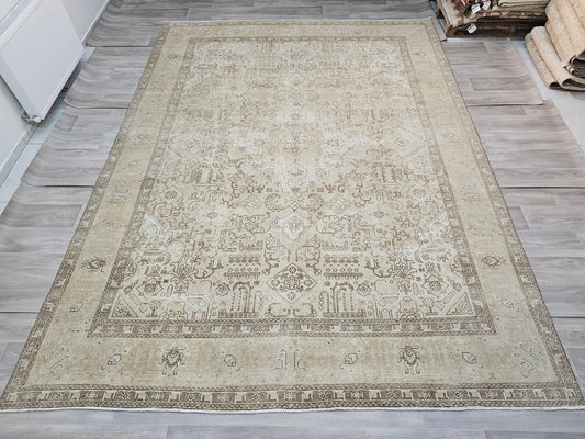 9.40 x 12.70 feet Muted Vintage Turkish Rug, Neutral Oushak Area Rug, Faded Soft Color, Extra Large Vintage Rug, Oversize Area Rug