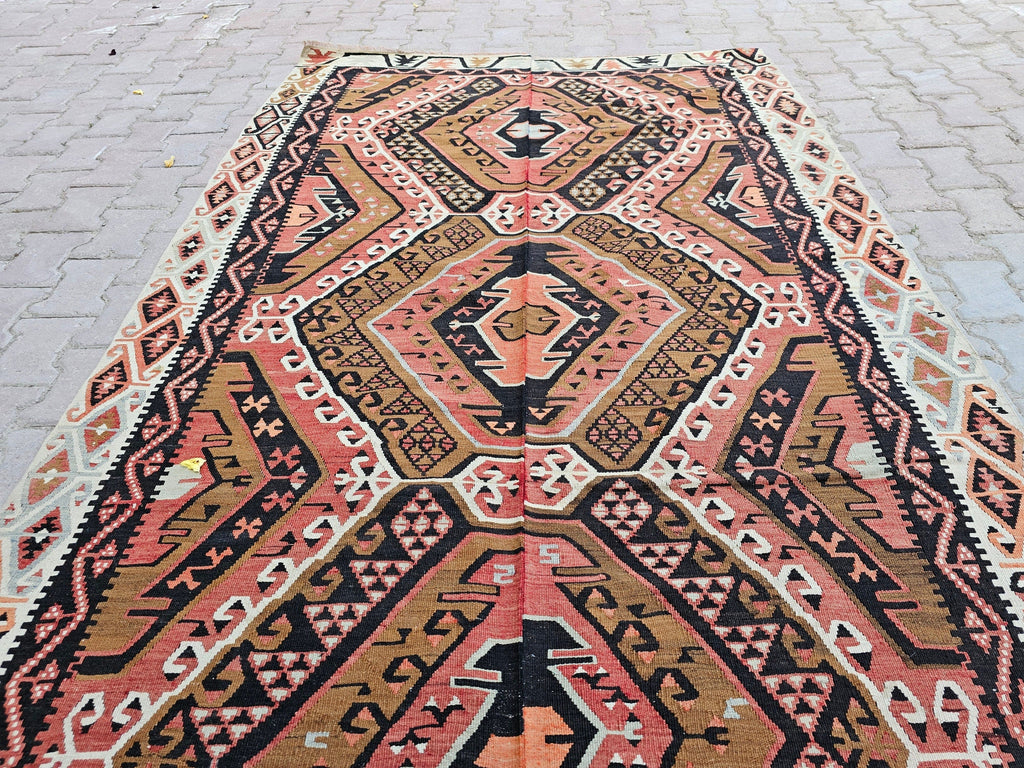 Vintage Turkish Kilim Rug: Hand-Knotted Wool Anatolian Design (5x12 ft)