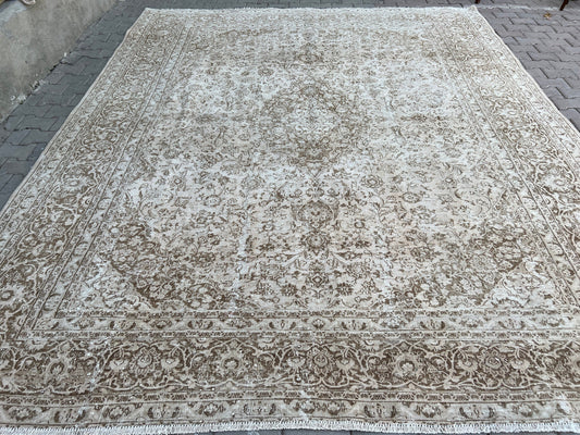 10x12 Neutral Oversized Oushak Rug for Master Bedroom - Handmade Carpet