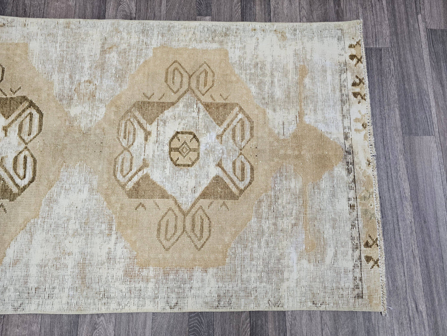 3x11 Hand Knotted Wool Oushak Runner - Neutral Vintage Turkish Runner - Hallway Runner - Pale Oushak Runner Rug - Cream Beige Brown Runner