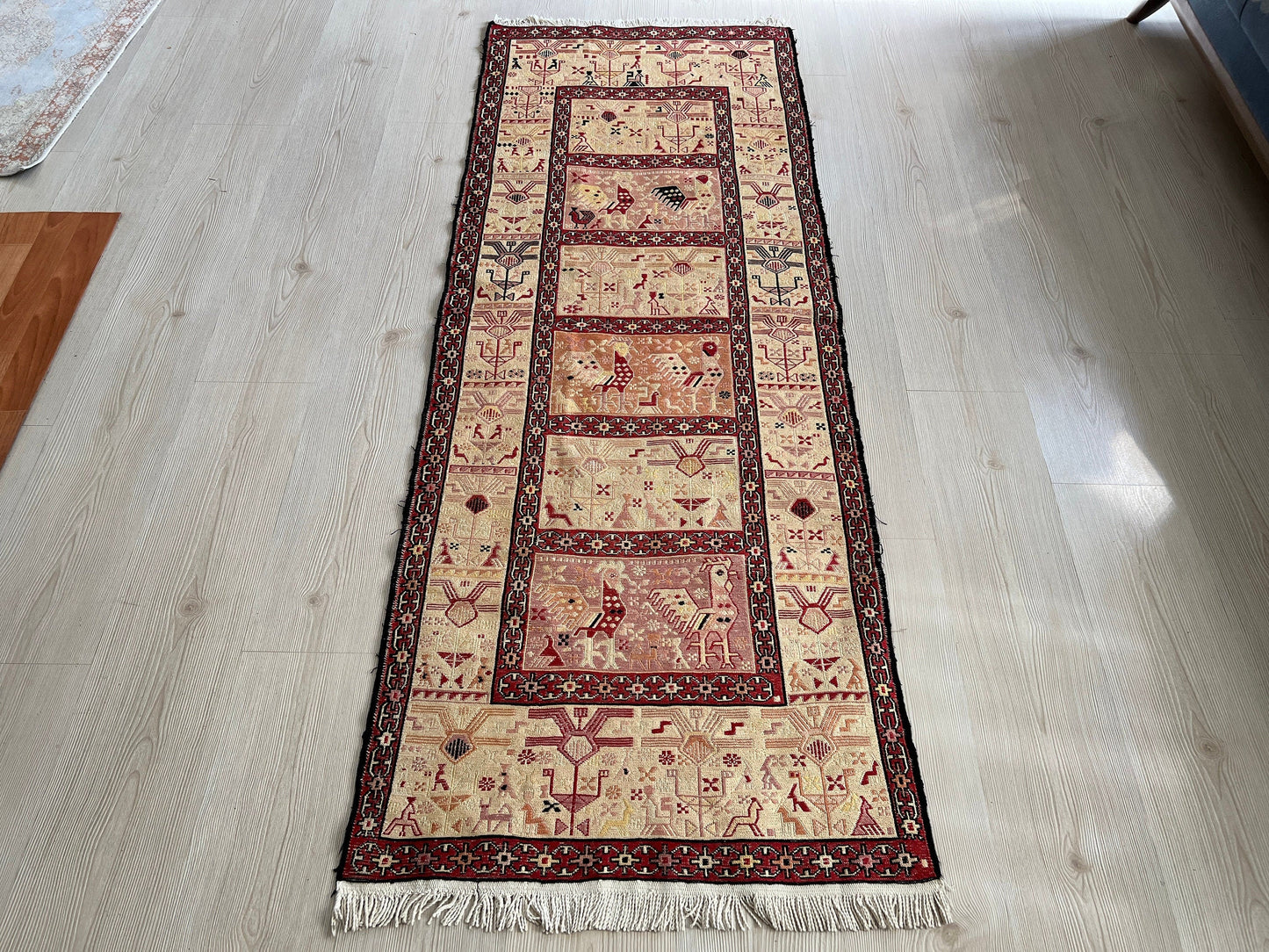 Narrow and Short Silk Soumak Runner Vintage // 2.30x6.20 feet