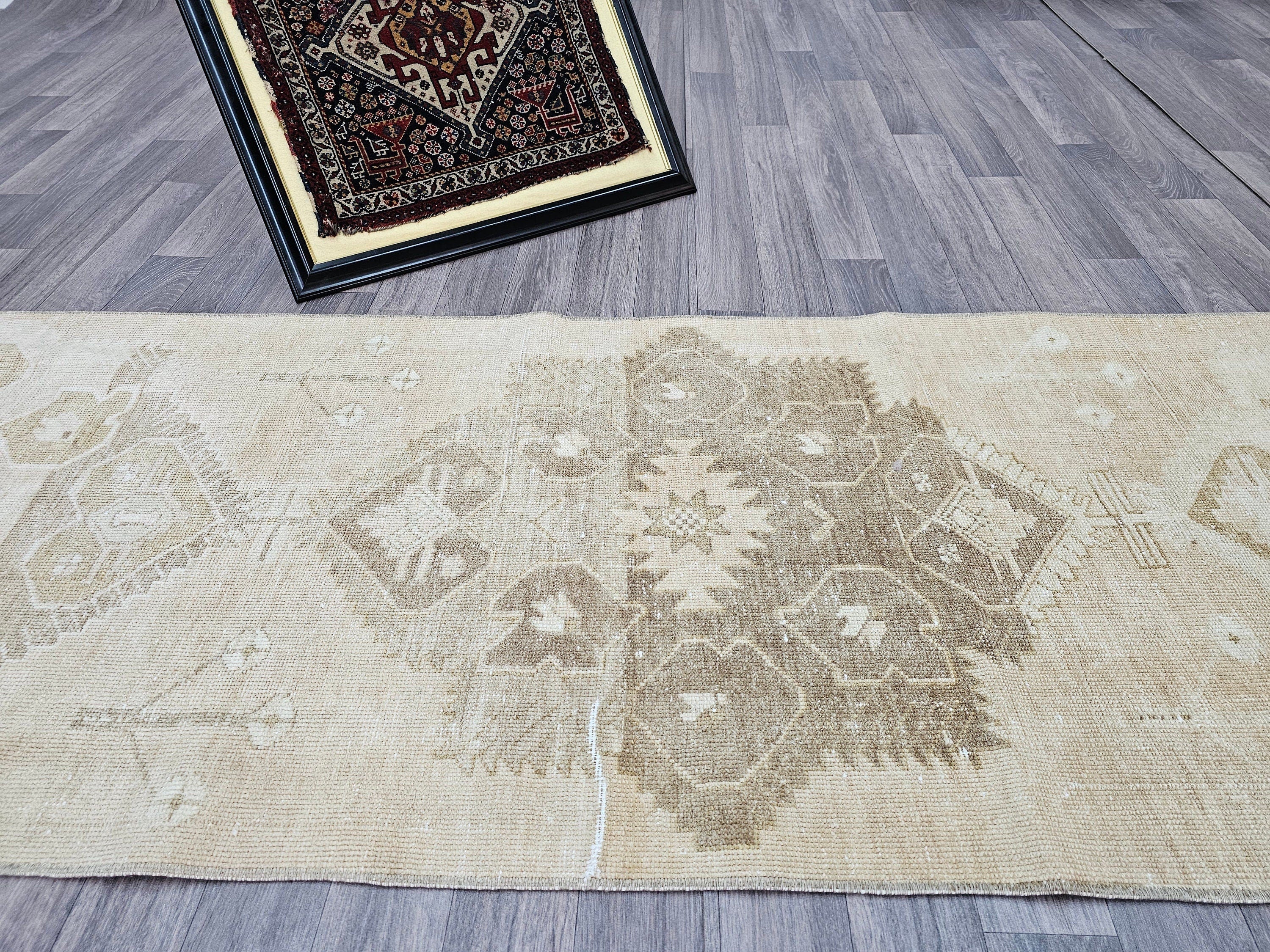 Neutral Turkish Oushak Runner Muted Beige Brown