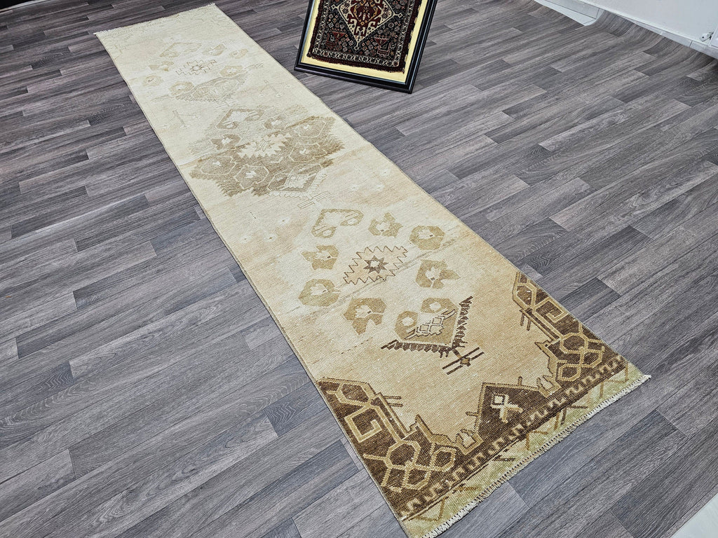 Neutral Turkish Oushak Runner Muted Beige Brown