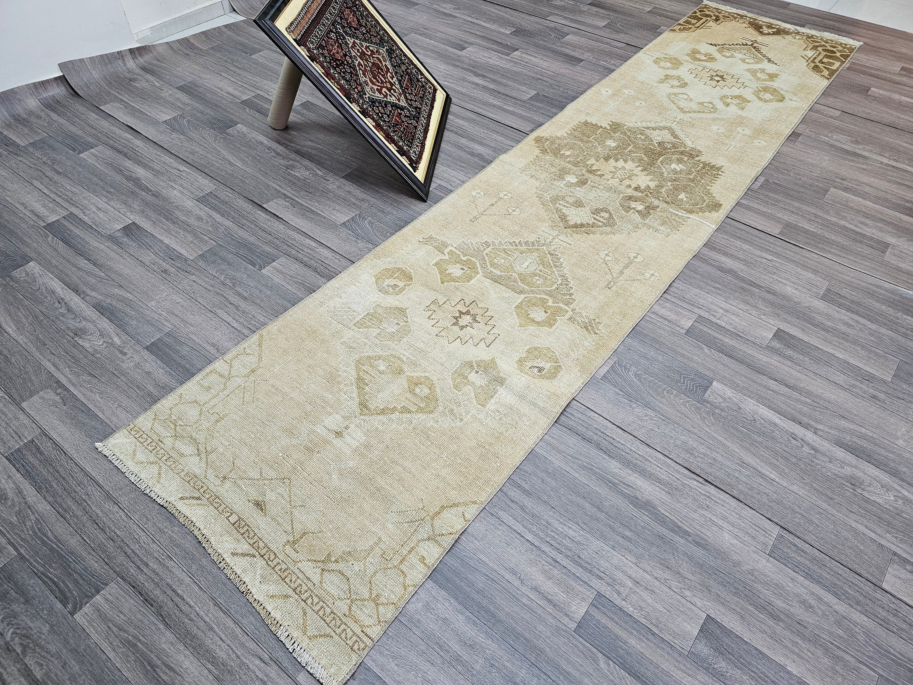 Neutral Turkish Oushak Runner Muted Beige Brown