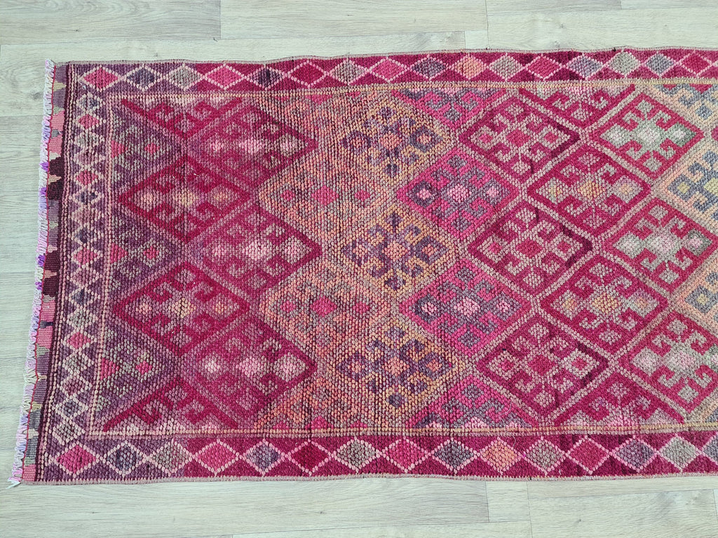 Purple Oushak Runner Rug: Hand-Knotted Wool, Vintage Turkish Design (2.75x14.4 ft)