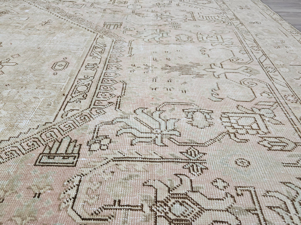 10x12 Vintage Hand-Knotted Turkish Rug: Neutral Persian Design