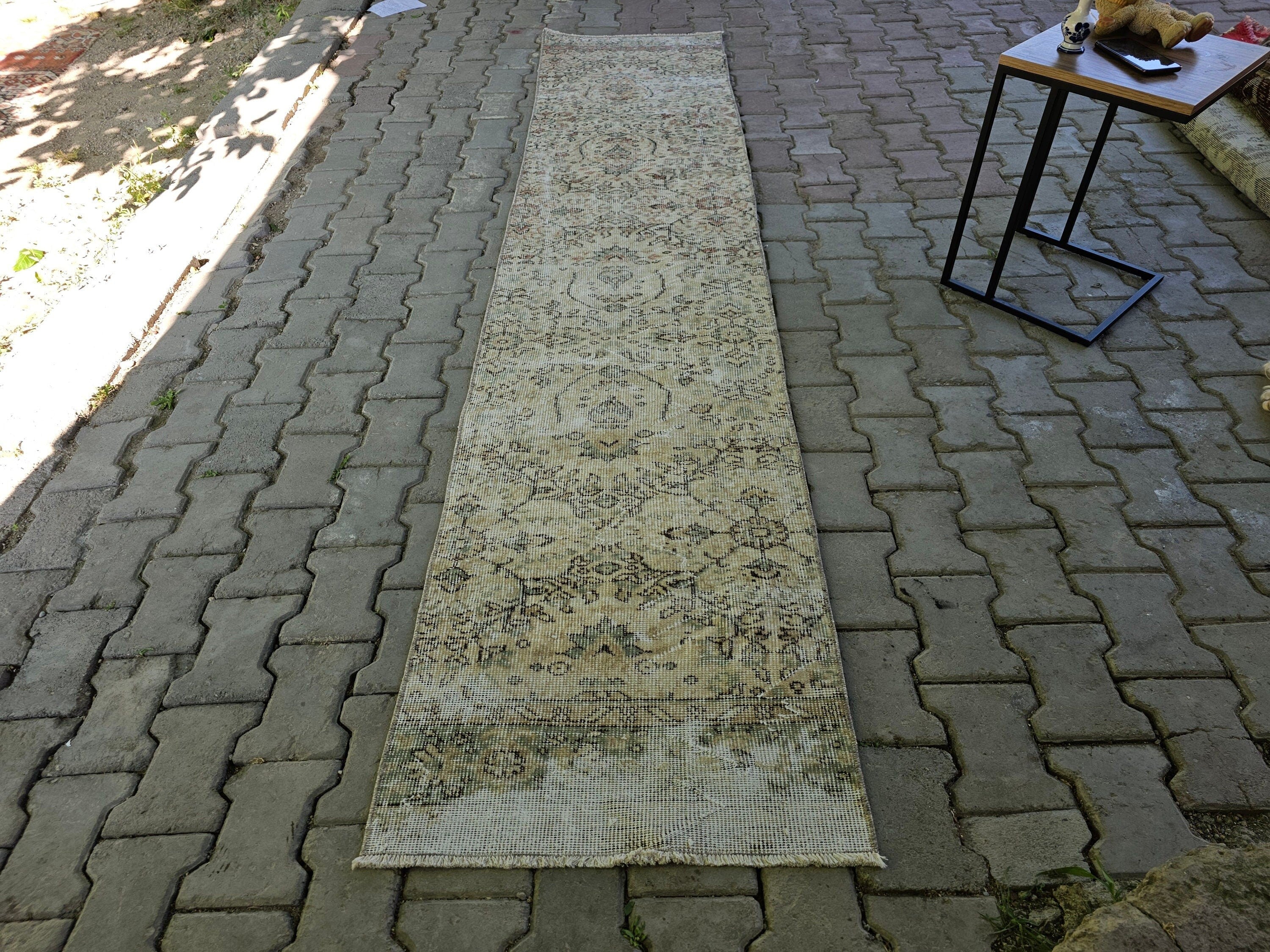 2x10 Narrow Vintage Turkish Oushak Runner Rug for aisle and hallway