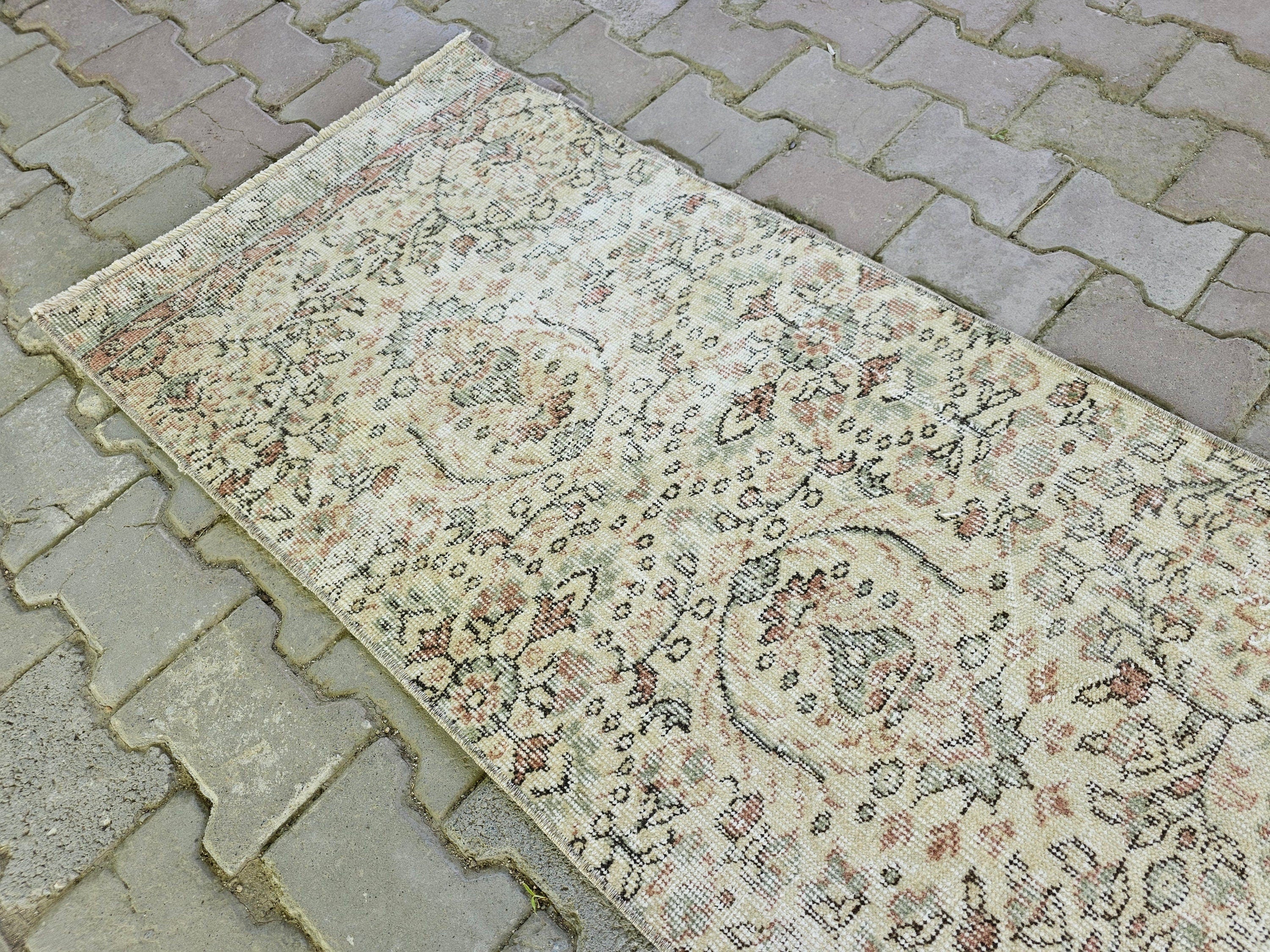 2x10 Narrow Vintage Turkish Oushak Runner Rug for aisle and hallway