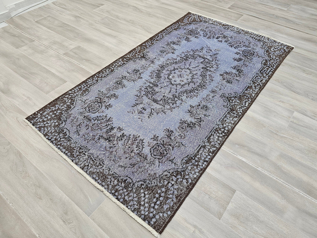 Handknotted Wool Oushak Rug: 3'11'' x 7' Vintage Turkish Carpet