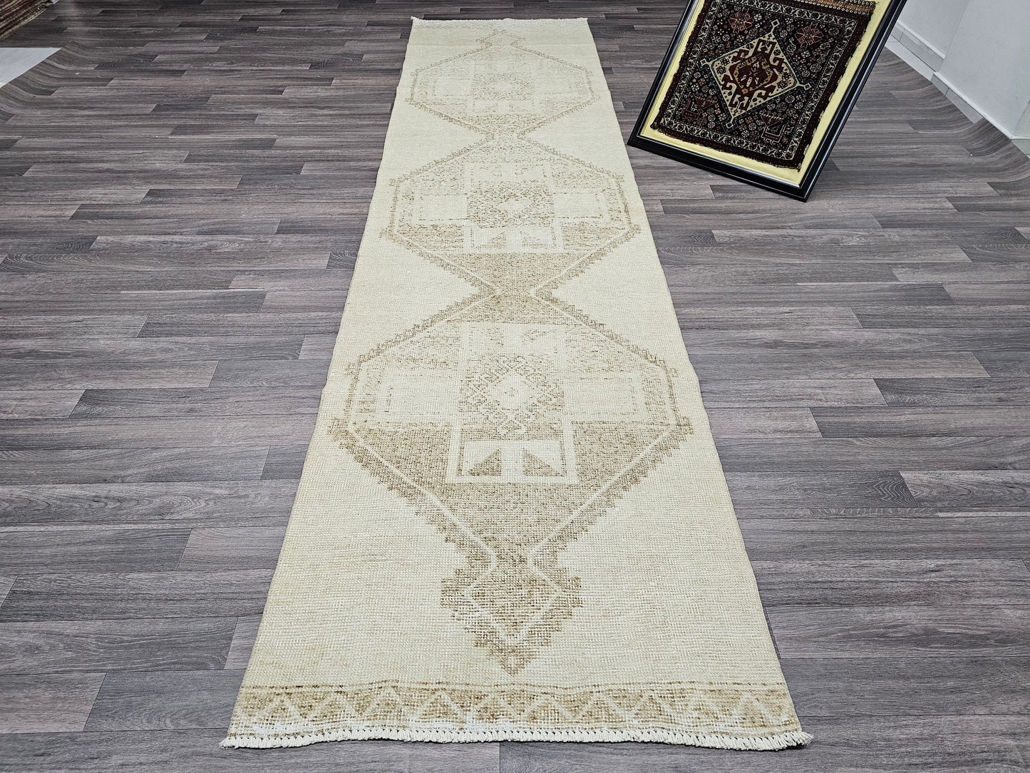 3x12 feet Neutral Vintage Runner - Hand Knotted Faded Wool Oushak Runner - Aesthetic Turkish Runner for Hallway and Entryway Runner rug