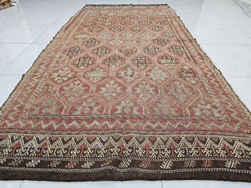 Hand Knotted Wool Turkish Rug: Vintage Bohemian Kilim (5.10x9.90 ft)