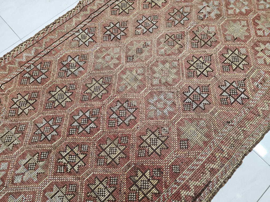 Hand Knotted Wool Turkish Rug: Vintage Bohemian Kilim (5.10x9.90 ft)