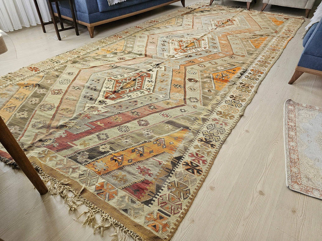 Vintage Turkish Kilim Rug: Handwoven Wool Tribal Area Rug (6.25x13.40 feet)