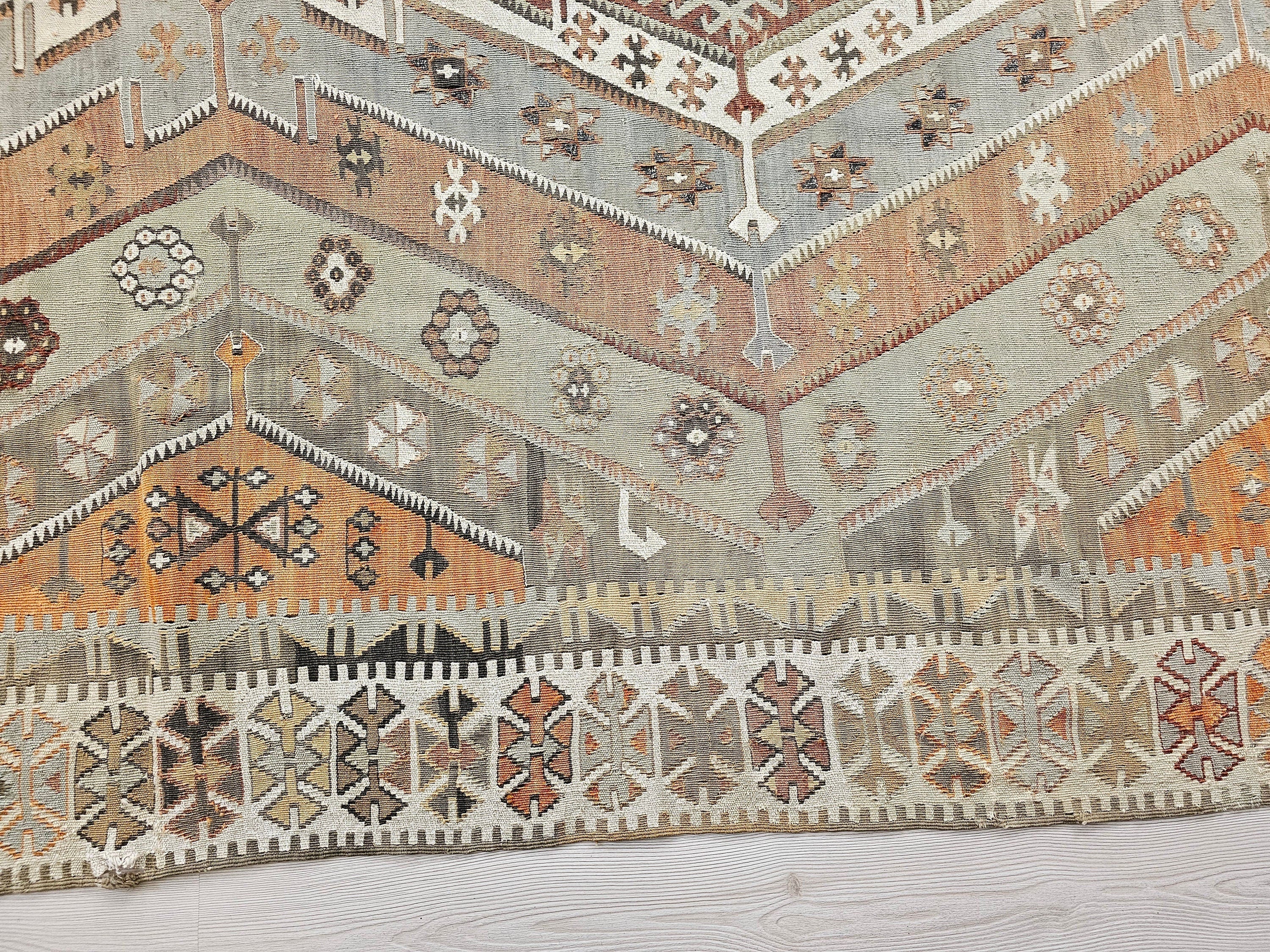 Vintage Turkish Kilim Rug: Handwoven Wool Tribal Area Rug (6.25x13.40 feet)