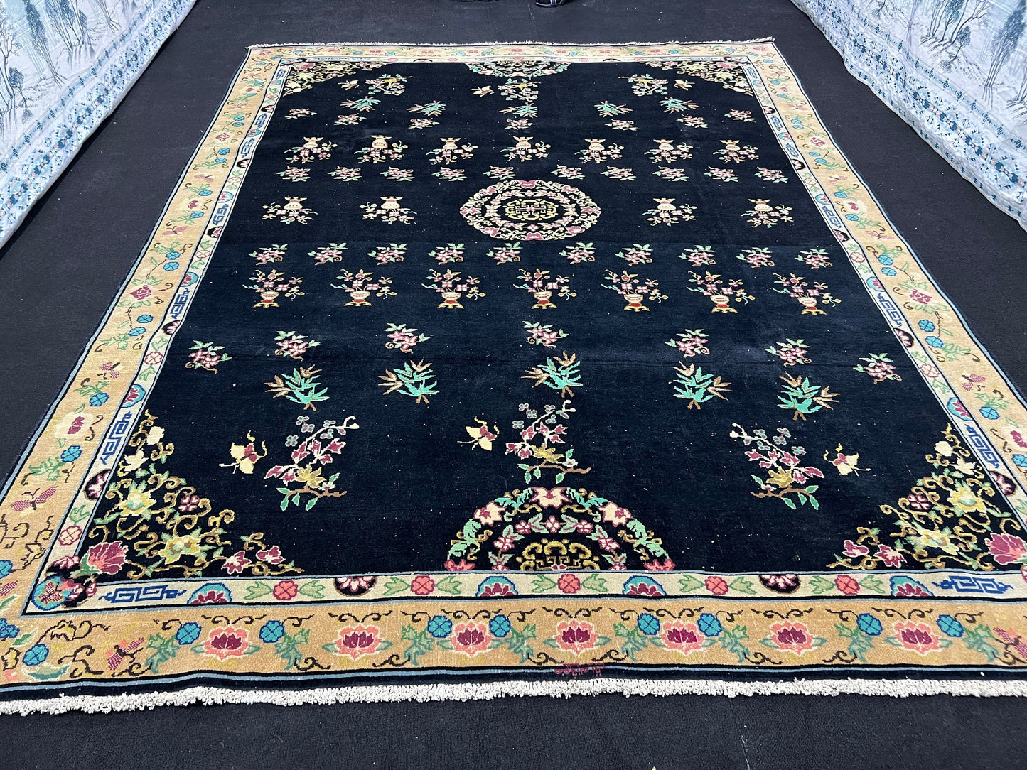 8x11 feet Black Antique Wool Rug/ HandKnotted Vintage Rug for Bedroom/ Oriental Carpet/ Authentic Rug/ Eclectic Rug/ Primitive Carpet