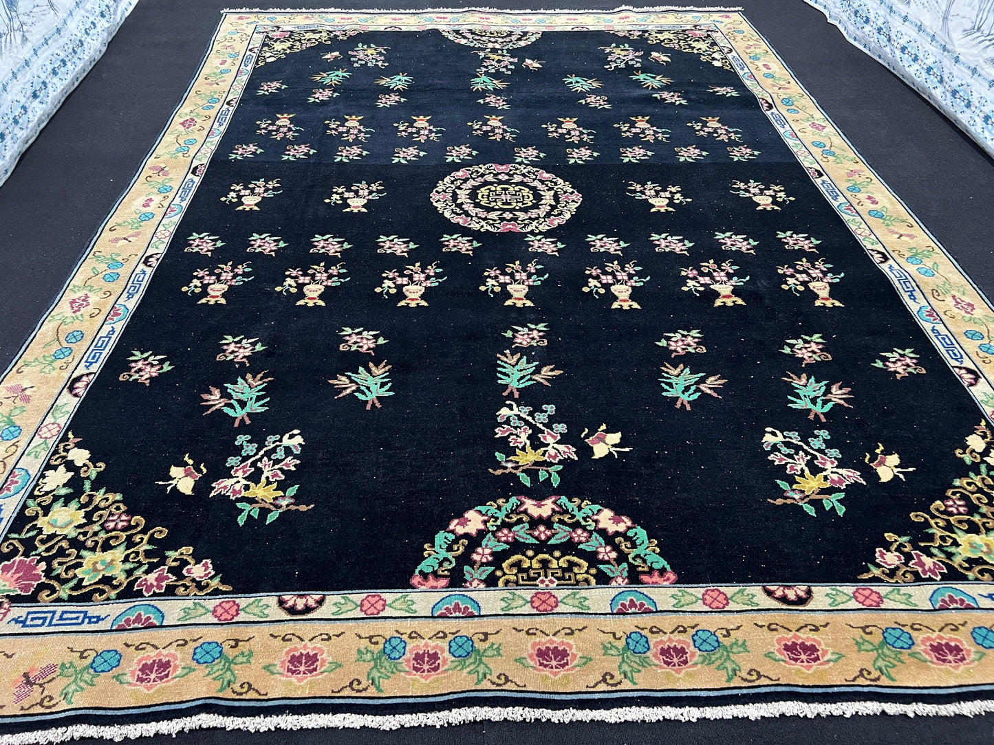 8x11 feet Black Antique Wool Rug/ HandKnotted Vintage Rug for Bedroom/ Oriental Carpet/ Authentic Rug/ Eclectic Rug/ Primitive Carpet