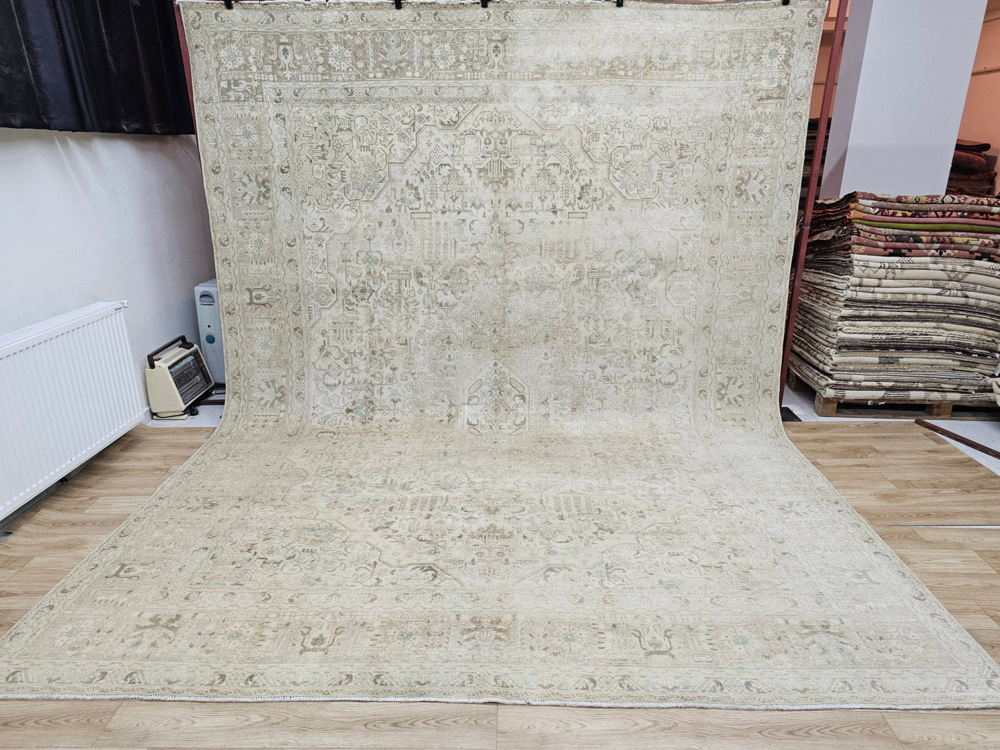 9x12 Hand Knotted Wool Oushak Area Rug/ Neutral Turkish Rug/ Oversize Antique Rug/ Tabriz Rug/ Boho Decor Rug/ Oriental Carpet /Cream Beige